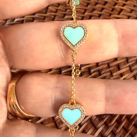 KATE SPADE BRACELET ⭐️TAKE HEART PAVE CRYSTAL- MINT ENAMEL CZ GOLD TONE-Pierced - Picture 10 of 16